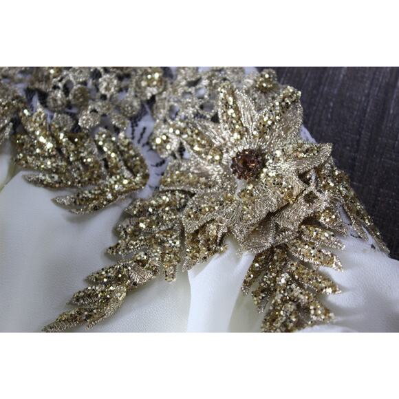 Custom Girls 14 Ice Skating costume gold glitter floral halter dance competition - Picture 12 of 16